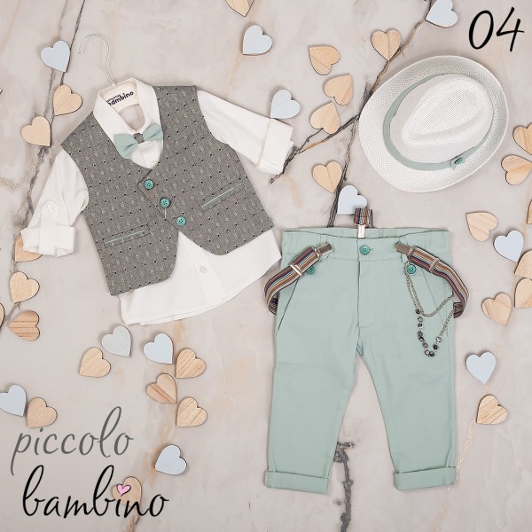 Piccolo Bambino Βαπτιστικό κοστούμι για αγόρι με γιλέκο 626-04 Φιστικί 