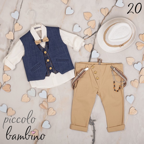 Piccolo Bambino Βαπτιστικό κοστούμι για αγόρι με γιλέκο 633-20 μπλε