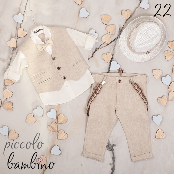 Piccolo Bambino Βαπτιστικό κοστούμι για αγόρι με γιλέκο 634-22 εκρού