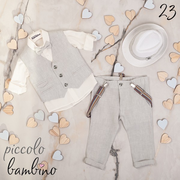 Piccolo Bambino Βαπτιστικό κοστούμι για αγόρι με γιλέκο 634-23 γκρι ανοιχτό