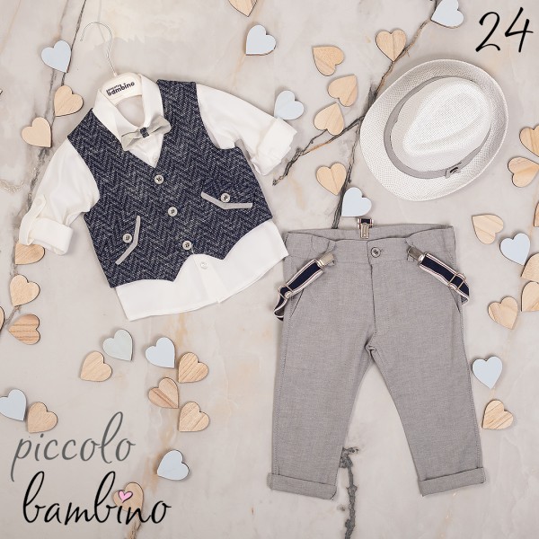 Piccolo Bambino Βαπτιστικό κοστούμι για αγόρι με γιλέκο 635-24 ανοιχτό γκρι