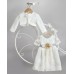 New Life 2606-2 Φόρεμα από δαντέλα στολισμένο με τούλινη ζώνη και δαντελένια και τούλινα λουλούδια -Εκρού